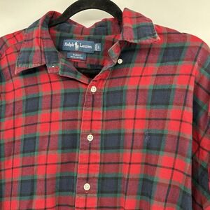 Ralph Lauren Mens BLAKE Plaid Button Down Shirt Size L Red Blue Preppy Old Money